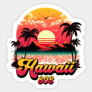 Hawaii 808 Vintage Retro Sunset Sticker